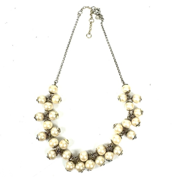 J. Crew Jewelry - J Crew Carl Cluster Pearl Silver Tone Necklace VTG Whimsical Elegant Old Money